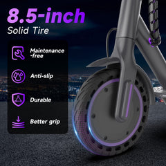 VV-5 Adult Folding Electric Scooter, 350W Motor 19MPH, 15 Miles Range, 8.5'' Solid Tire Commuter E Scooter with APP