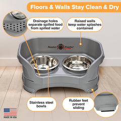 Neater Feeder Deluxe Mess Proof Dog Bowls Elevated for Small Dogs under 19 Lbs, Made in USA, No Spill Raised Dog Food Bowl Stand Feeding Station, Food and Water Bowl Set, Gunmetal