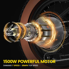 W16B 20" X 4" Fat Tire Electric Bike, 750W Motor Adult Ebike with 48V 15.6Ah Removable Battery, Electric Bicycle with 7 Speed, UL2849