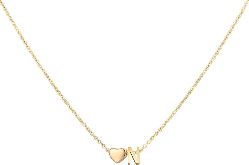 Initial Heart Necklace 18K Gold Plated Stainless Steel Tiny Heart Letter Necklace Personalized Monogram Name Necklace for Women
