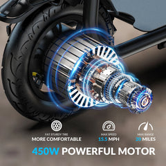 W18S 450W Motor Electric Scooter for Adults with Seat and Carry Basket, 36V 20Miles Range & 15.5Mph, 12" Foldable E Scooter for Commuting, UL 2272